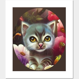 Kitty dreamy adorable Portrait in Magic Floral Garden Posters and Art